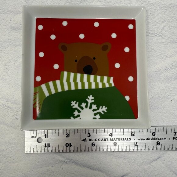Crate & Barrel Ceramic Holiday Bear Square Dessert Plate Joan Anderson 6x6 - Picture 3 of 3